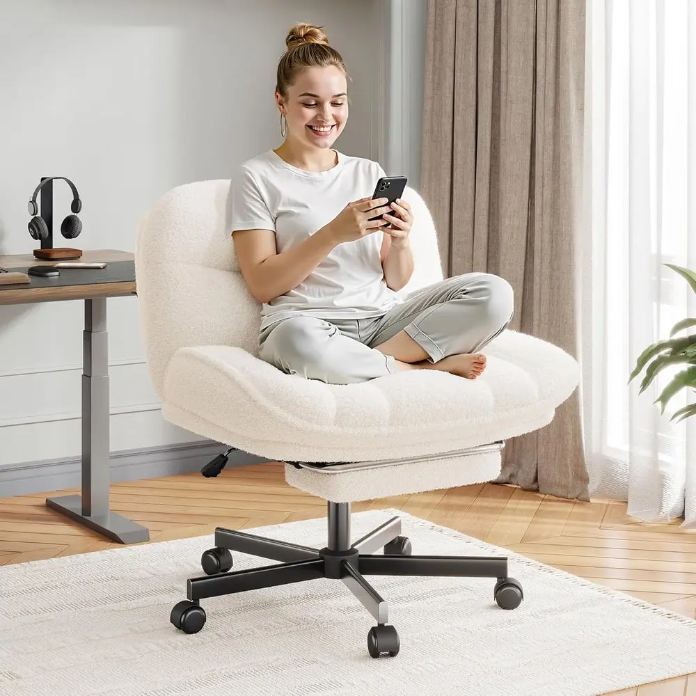 

6.3 Padded Swivel Office Chair with Footrest for All-Day Comfort (White)