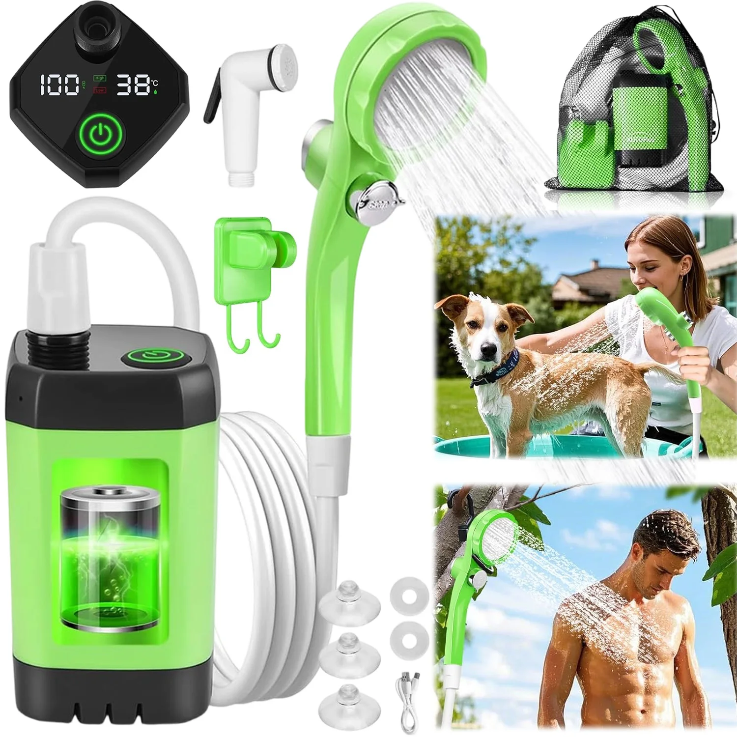 Ensemble de douche portable pour le camping, pompe électrique rechargeable avec affichage numérique intelligent, pommeau de douche pour la randonnée, les voyages et le lavage