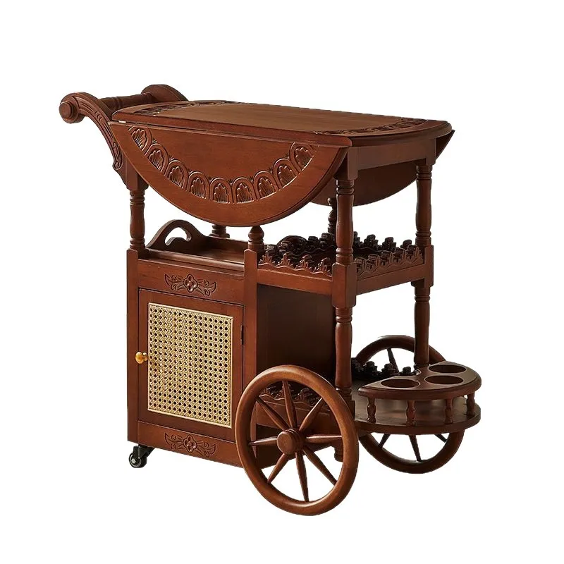 

French medieval style movable small side table American retro cart coffee table folding tea table dining