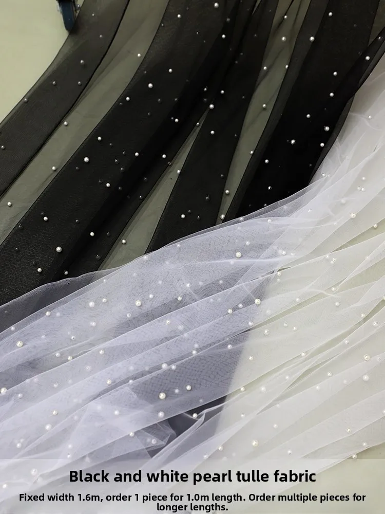 قماش تول اللؤلؤ الأسود لتنورة فستان الزفاف، شبكة لؤلؤية بيضاء وشامبانيا، مادة ستائر مطرزة يدويًا للديكور المنزلي
