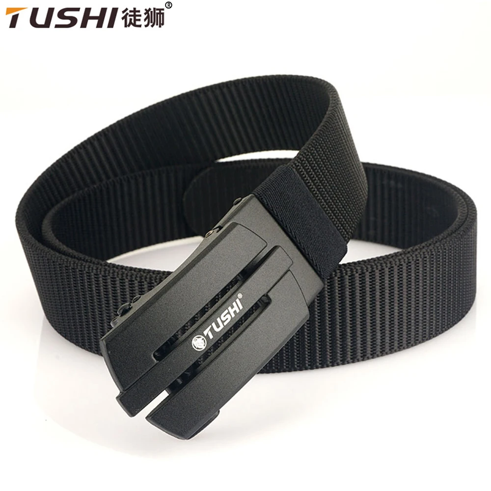 TUSHI New Automatic Buckle Nylon Military Belt For Men Belt Outdoor Hunting Multifunctional Canvas Tactical Belt High Quality