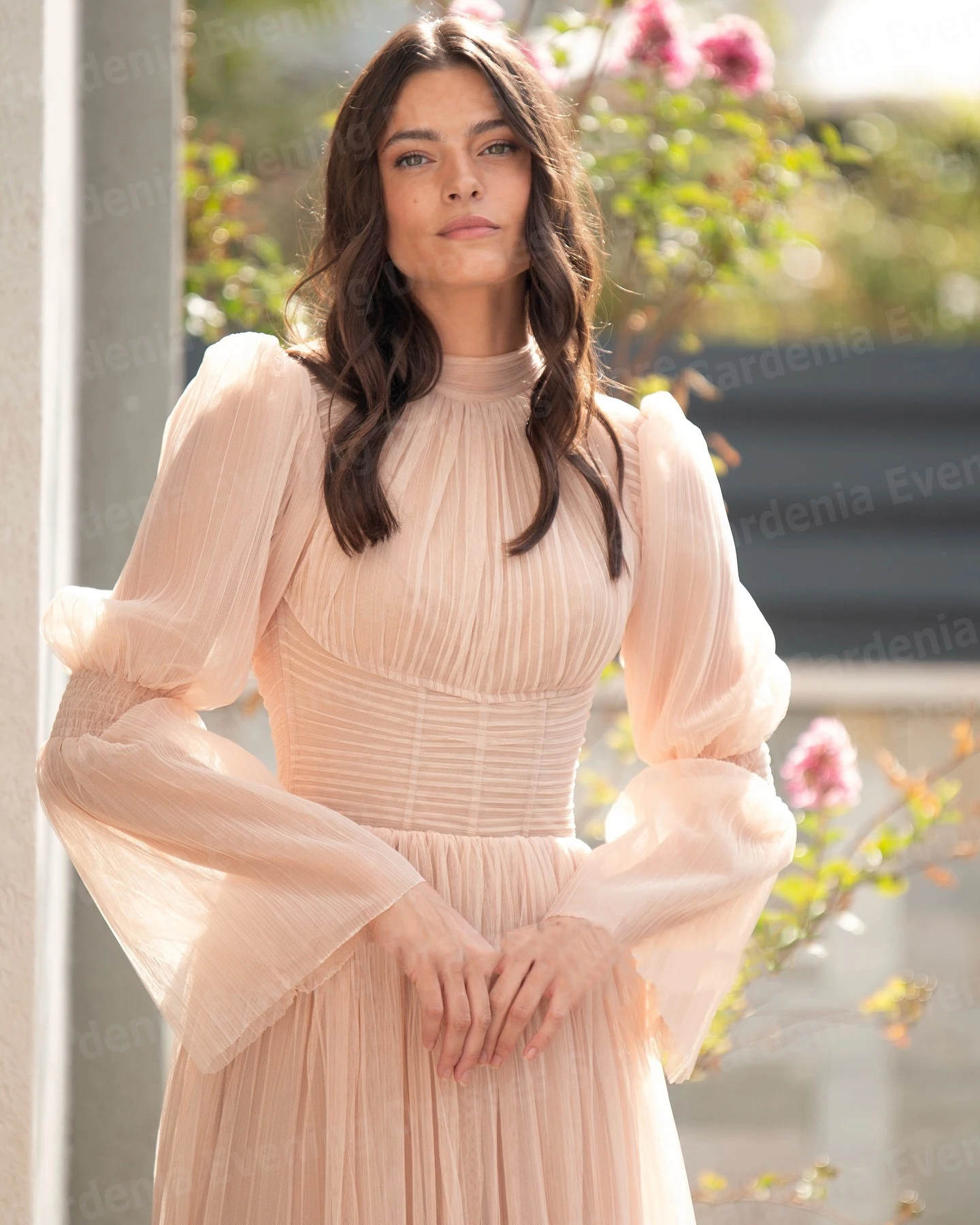 Simples uma linha vestidos de noite femininos alta pescoço manga comprida vestidos de baile personalizados vestidos de fiesta princesa robe de soirée