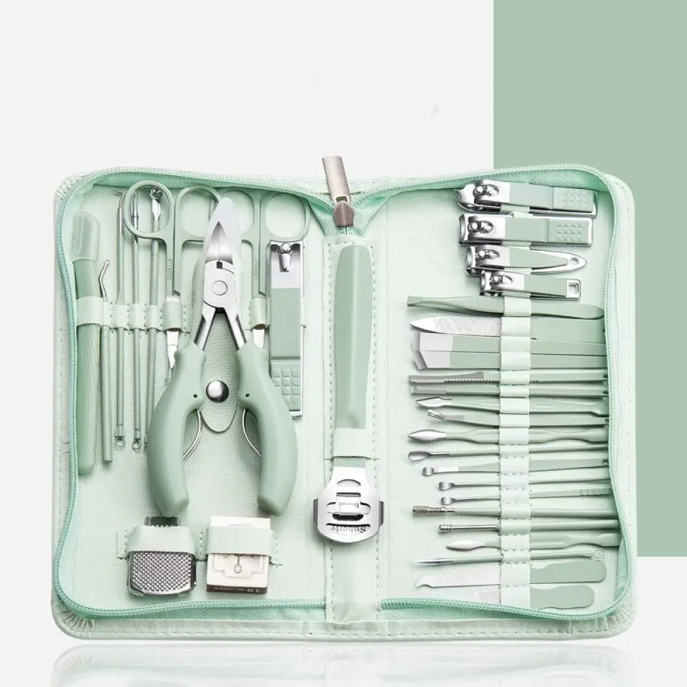 Nuovo Verde Chiaro 7-35 pz/set Kit Manicure Acciaio di Alta Qualità Multifunzionale Professionale Tagliaunghie Taglierina Strumenti Per La Cura Del Piede