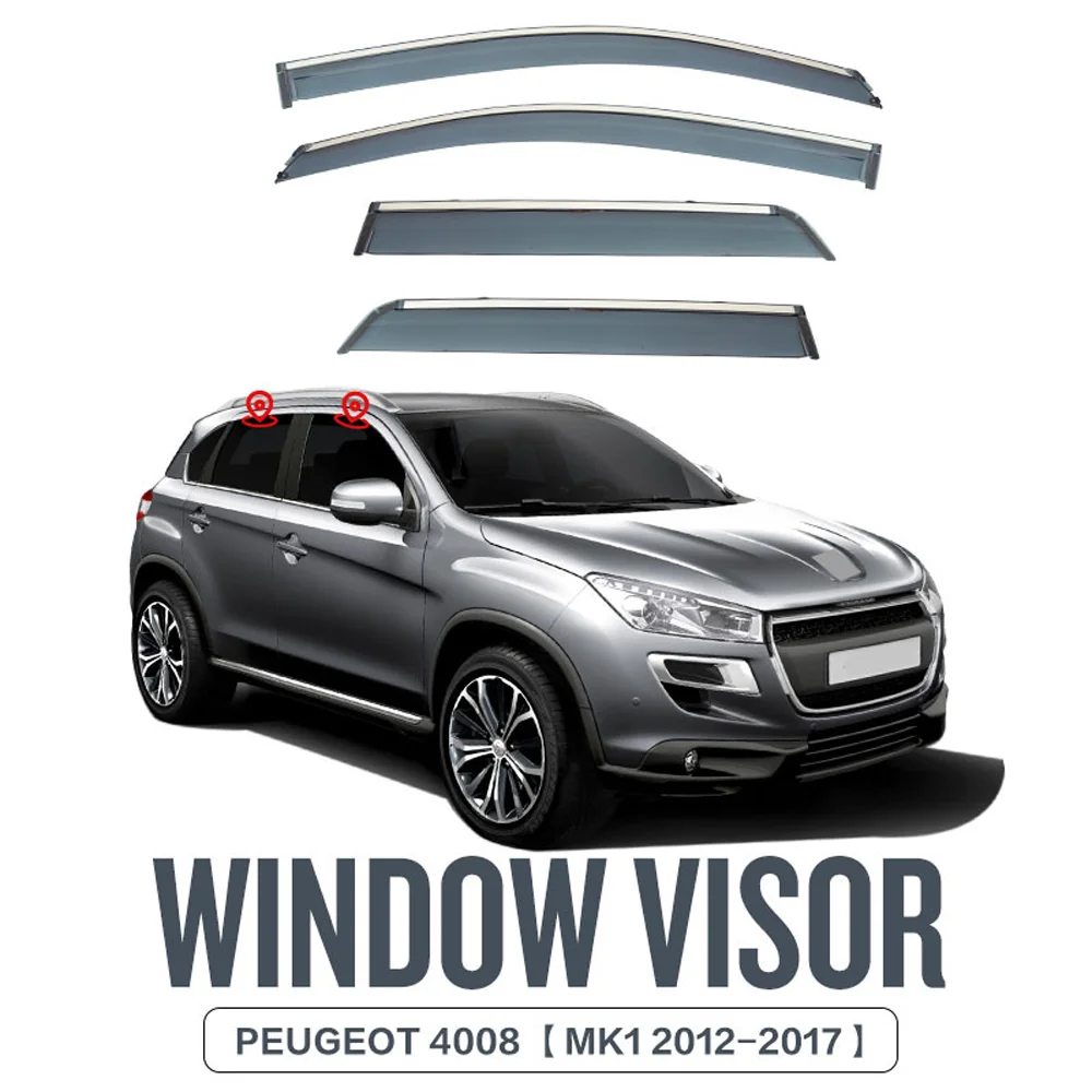 

Chrome Strips Rain Guards for PEUGEOT 4008 2012-2017 Window Visor Wind Deflectors Door Visor Vent Shades Ventvisor