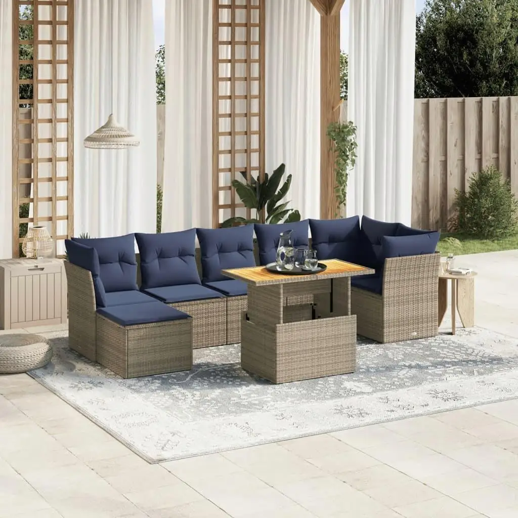

8 Piece Outdoor Patio Sofa Set with Gray Cushions Poly Rattan Furniture Garden Seating