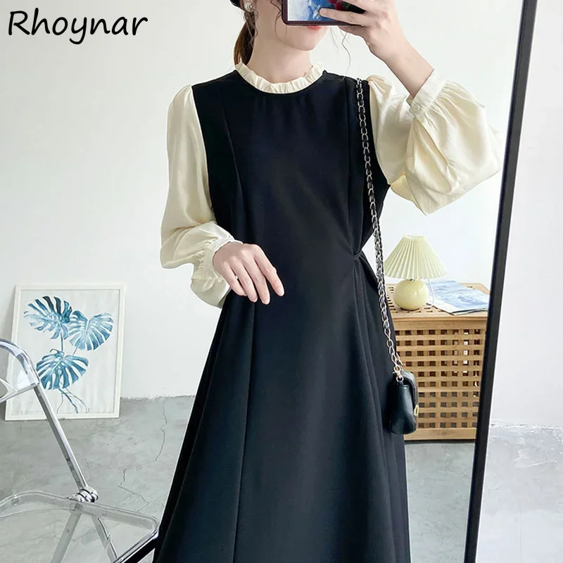 

Женское платье с длинным рукавом M-4xl в стиле ретро, французское лоскутное платье до середины икры, универсальные платья, нежные элегантные вечерние платья для девочек, осенние уличные платья