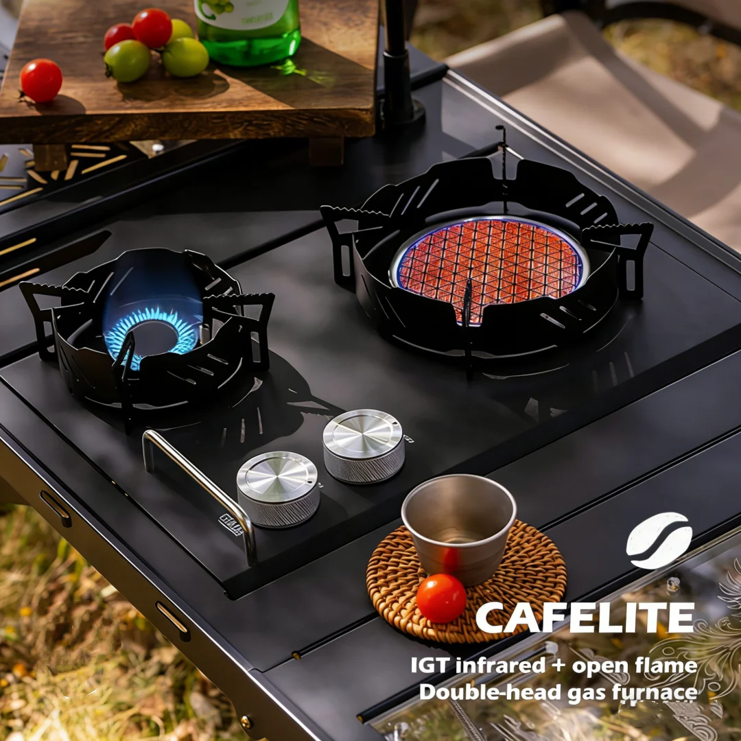 IGT 1-Unit Double Burner Camping Stove, Tabletop & Built-in Dual Use, Portable Windproof Butane/Propane Gas Stove for Outdoor