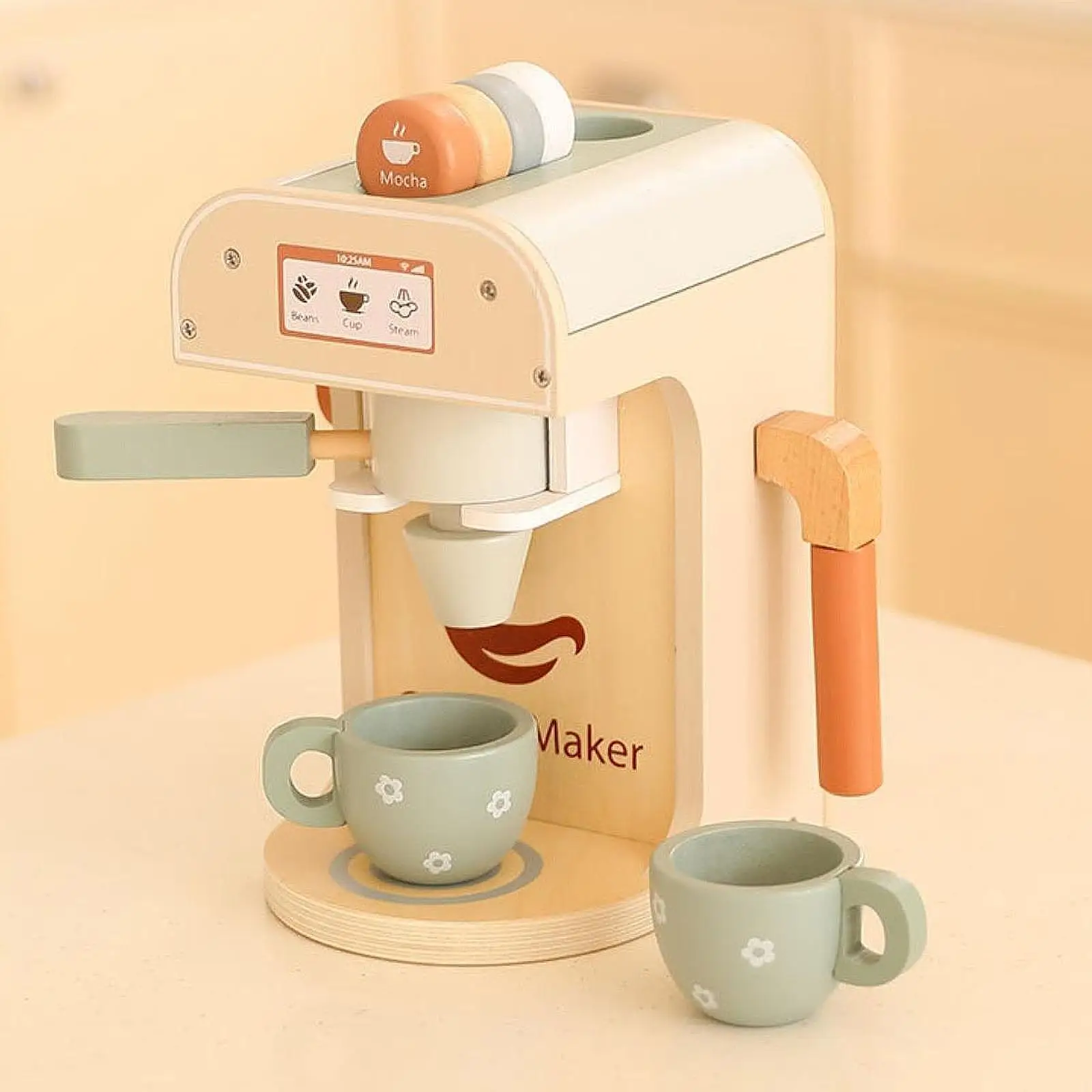 

Wooden Coffee Maker Set Play Kitchen Accessory for Ages 3+ Children Gifts