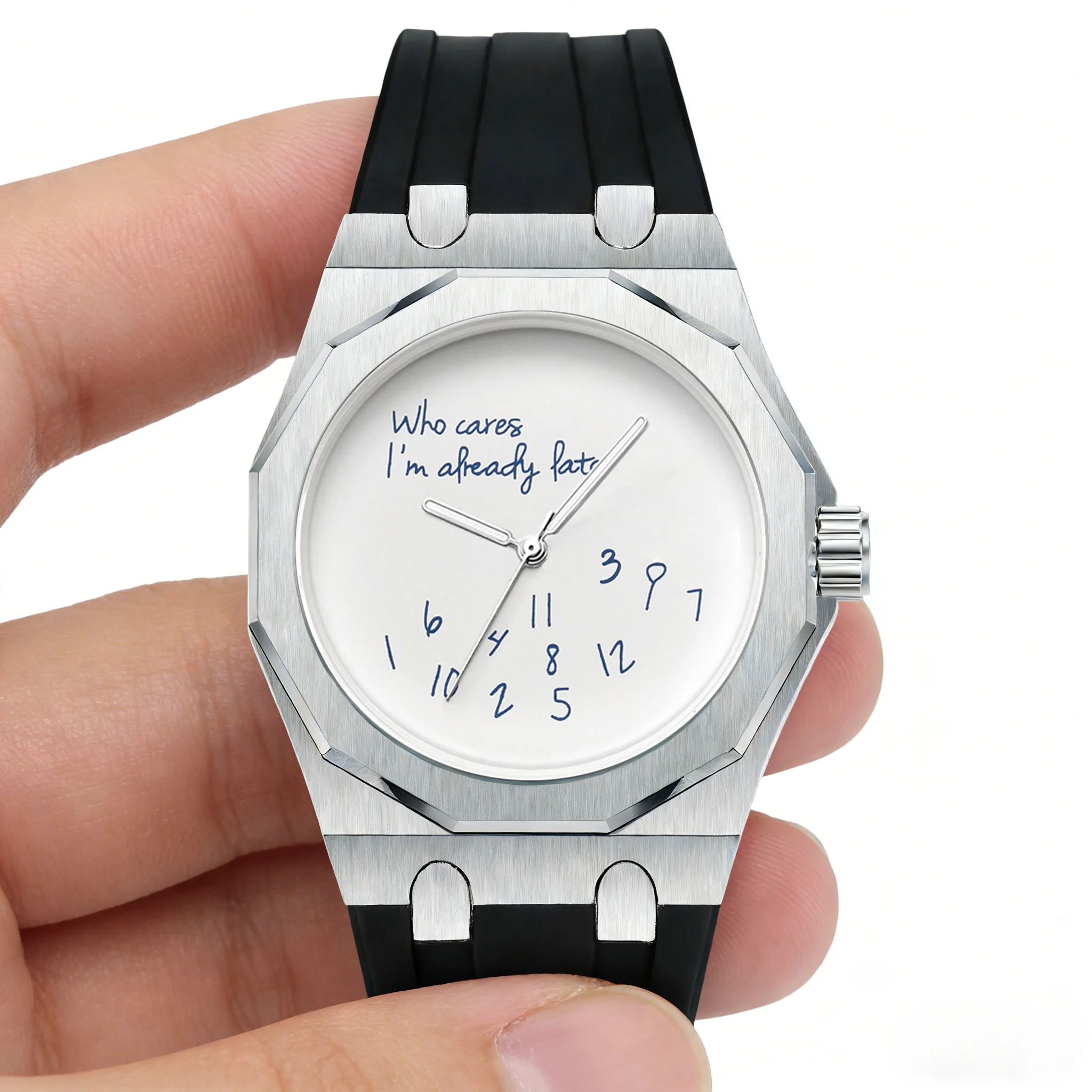 Men's Watch, Featuring a 12-Sided Circular Dial Design, Unique Graffiti-Style Digital Patterns, Silicone Strap, Quartz Movement,