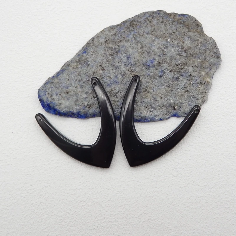 Natural Stone Obsidian Earring Bead,Handmade V-Shape Trendy Double Hole Earrings Accessories For Women 42x35x5mm 8g