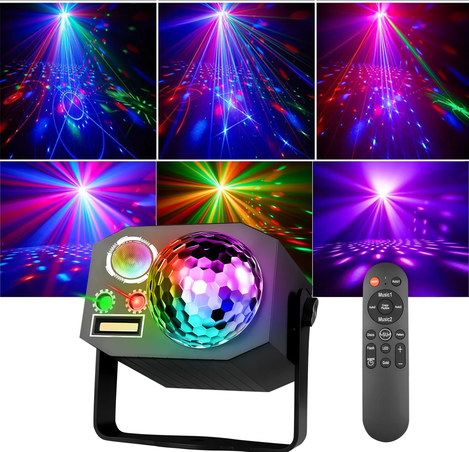 

Party Lights,Disco DJ Strobe Light Rave Stage Projector Effect Dance Club Light Sound Activated with Remote Control for Parties