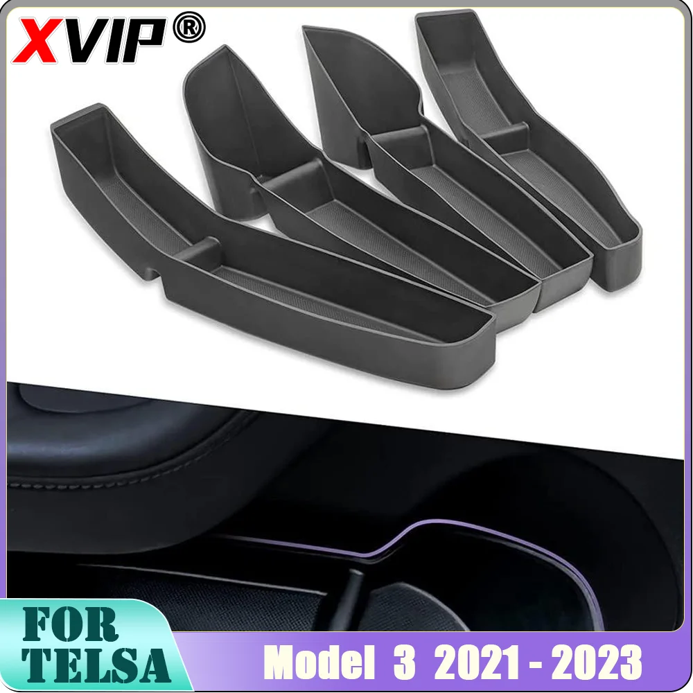 

XVIP 4Pcs/Set Holder Accessories For Tesla Model 3 Y 21-23 Front Back Door Handle Armrest Tray Organizer Door Side Storage Box