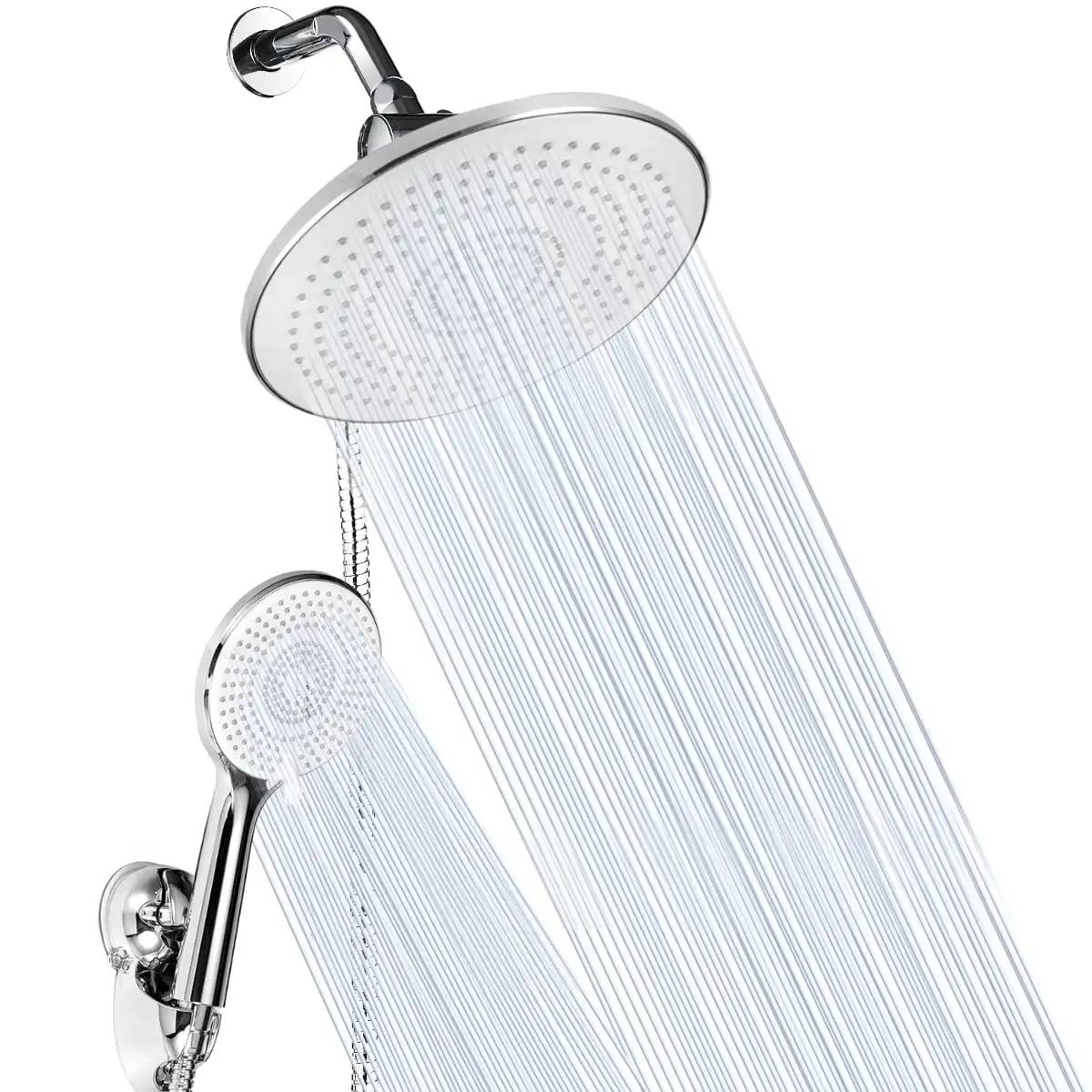 

9 Inch High Pressure Rainfall Shower Head and Handheld Combo Luxury Modern Chrome Plated with Hose Anti-leak with Holder