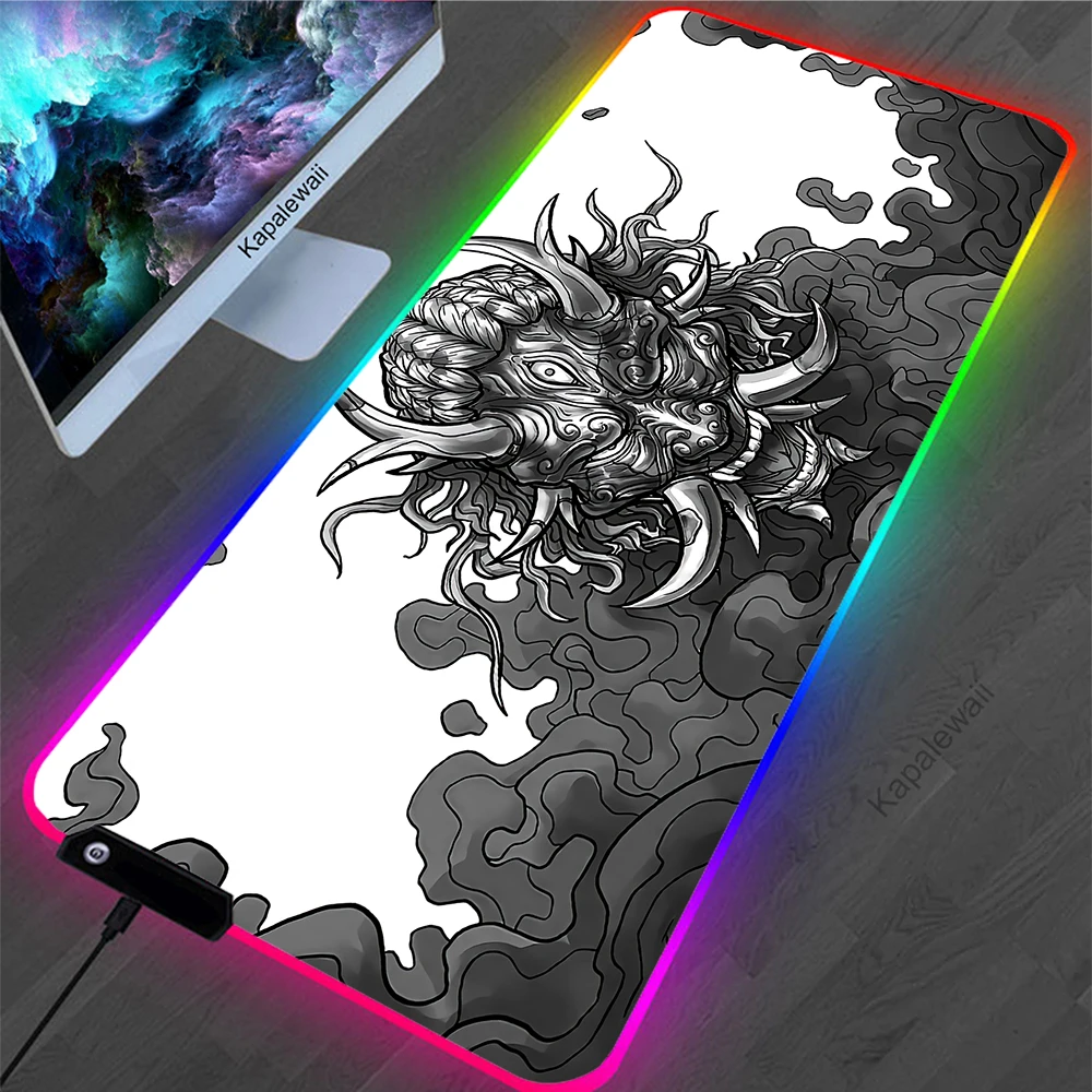 Japanese Oni Game RGB Mouse Pad Gaming Mousepad Large LED Mouse Mat Locking Edge Keyboard Pad Rubber Mat Backlight
