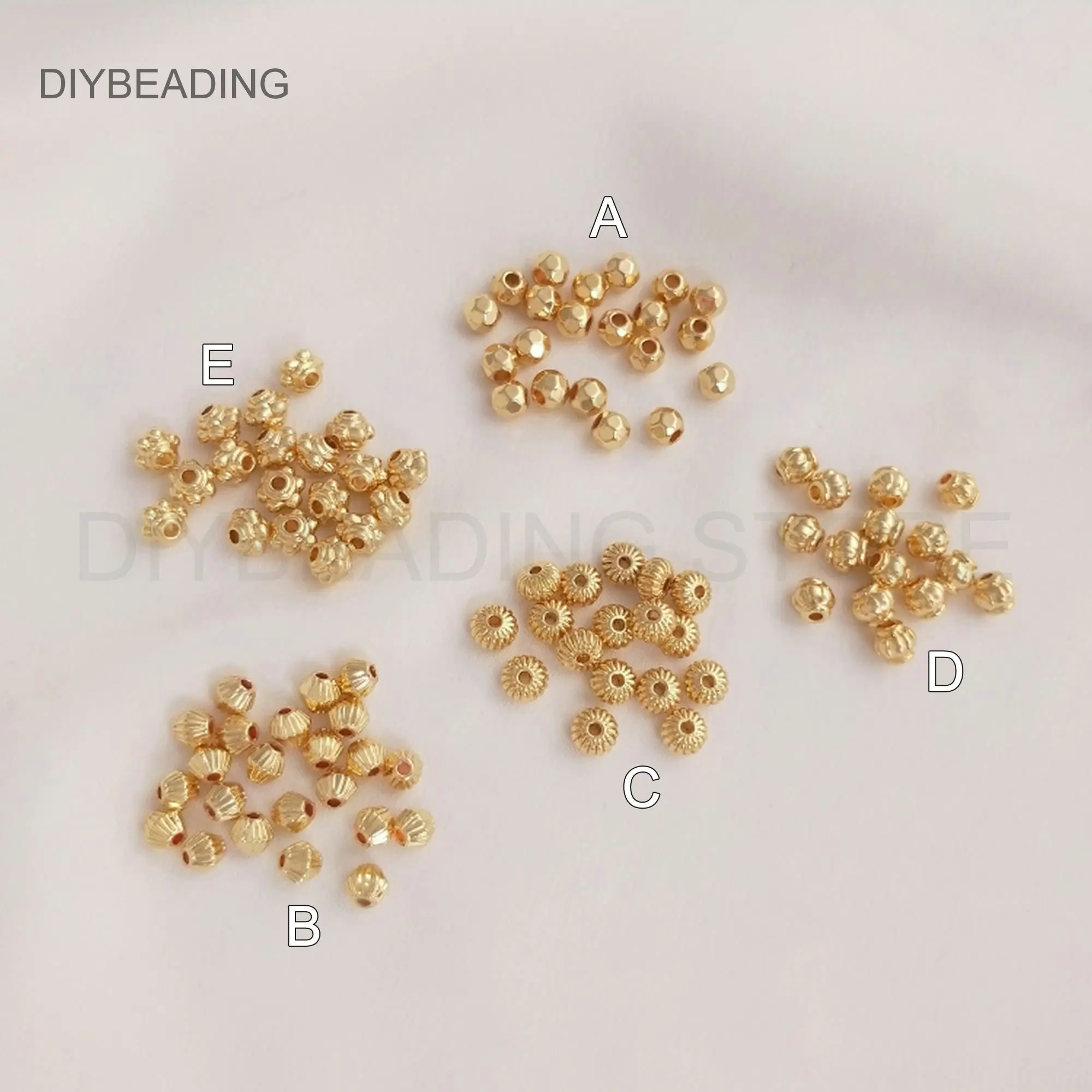 Small Spacer Beads Lots Wholesale 14K Gold Plated Brass Round/Rhombus/Pumpkin/Lantern/Snowflake Charm Loose Beads