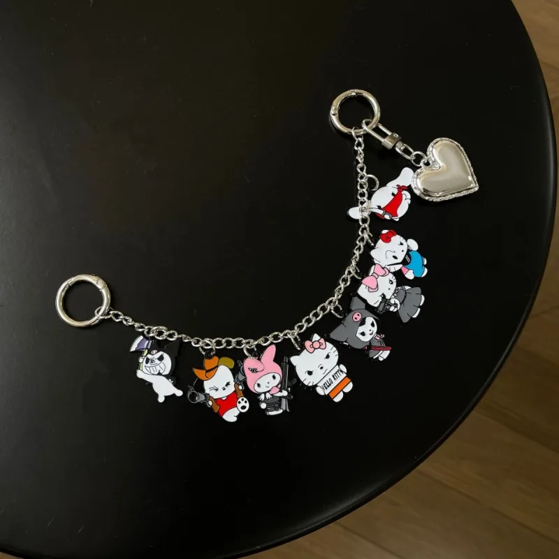 

New Sanrios Metal Chain Kuromi Cute Girl Tote Bag Jewelry Pendant Miu Hello Kitty Double Buckle Chain Decoration Keychain Gift