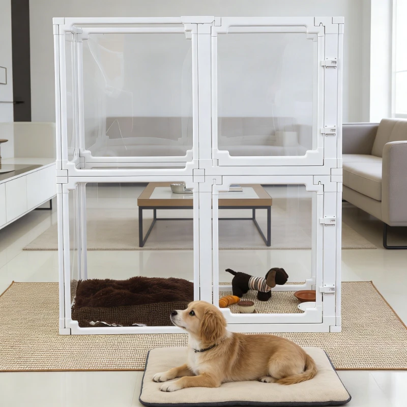 Transparent Dog Cage Fence Pet Indoor Kennel Medium and Small Dog Fence Heightened 80cm Dog House Large Space Pet Products