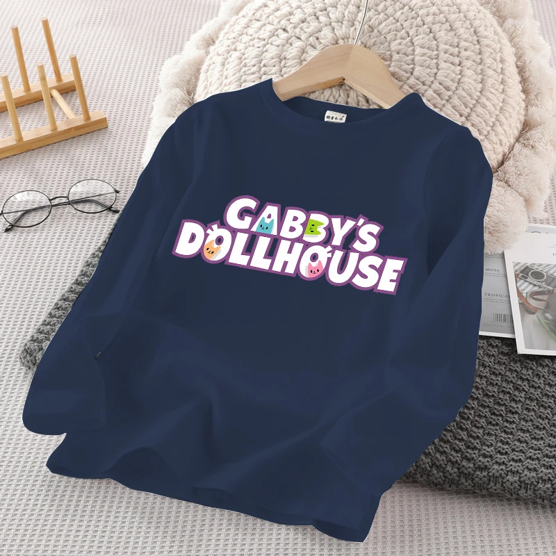 Gabby Dollhouses Kids Cute Long Sleeve T-shirt Autumn Girl New Cartoon Printed Sweatshirt Children Anime Casual Clothing Fashion