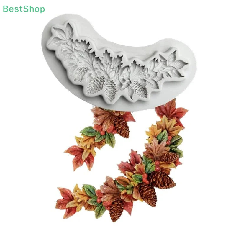 Christmas Silicone Mold Pinecone Fondant Cake Decoration Silicone Mold Hand Made Decorating Leaves Chocolate Candy Kitchenware