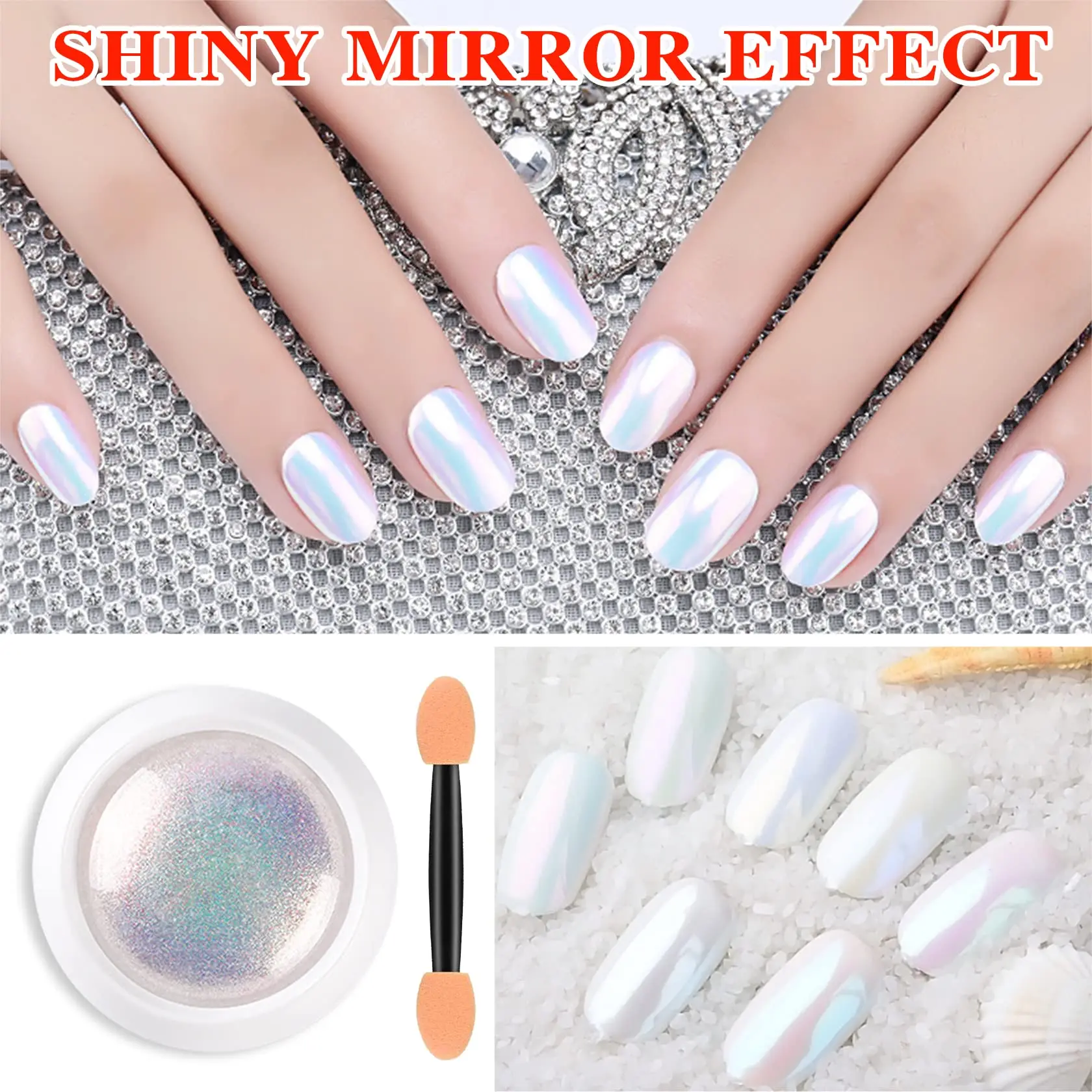 1Pc Mermaid Neon Chrome Nail Powder YK for Pigment Chrome Powder Glitter Mermaid Pearl Aurora Nail Powder with Nail Sponge Brush