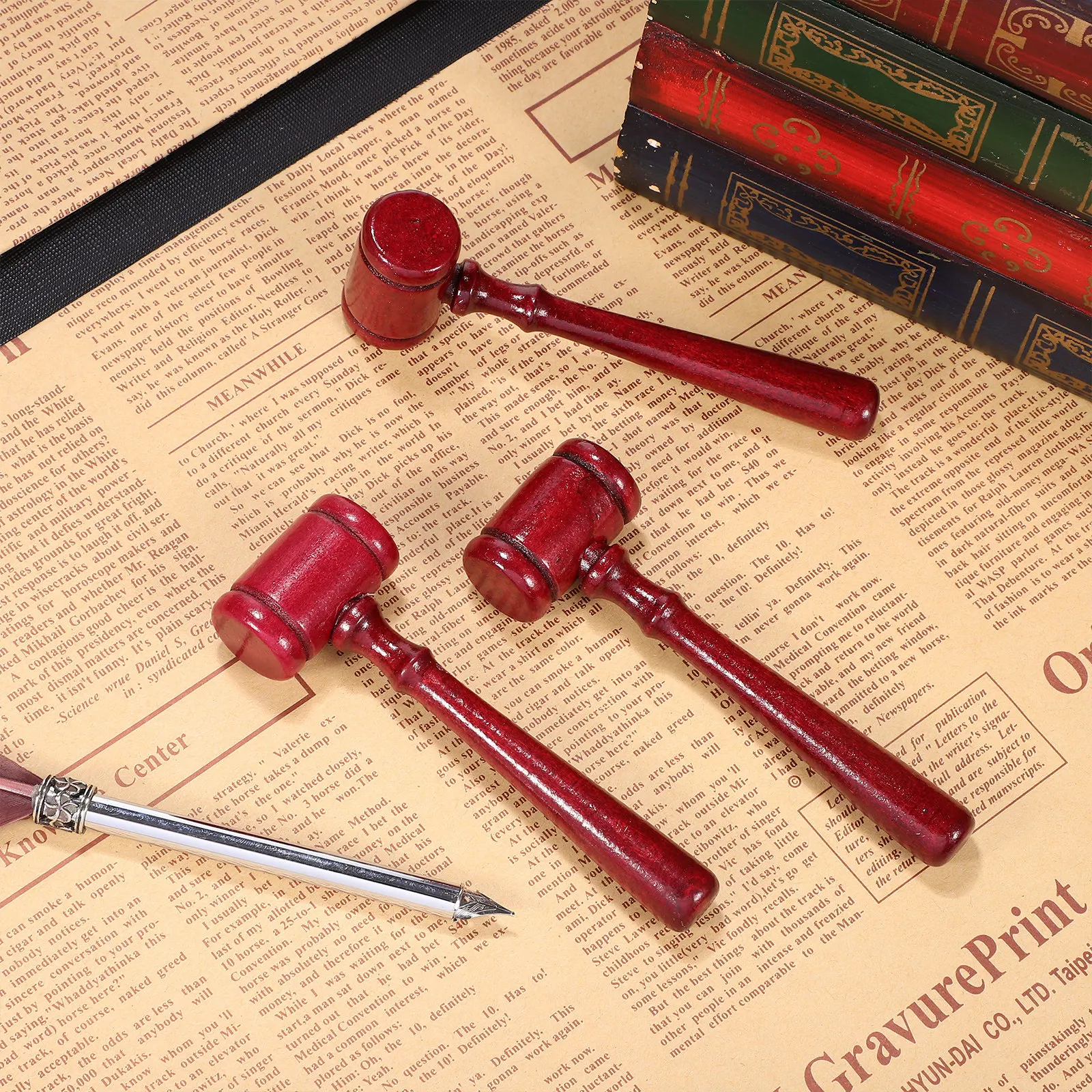 3Pcs Mini Wooden Judge Gavel Set Educational Role Play Prop Smooth Premium Wood Traditional Design Hand Eye Coordination