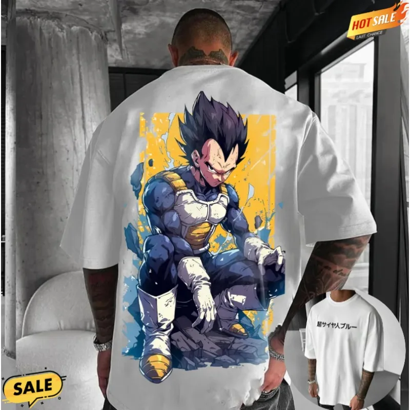 Camiseta de algodón para hombre, ropa de calle informal holgada con estampado de Anime Super Saiyan, verano 2025 Dragon Ball