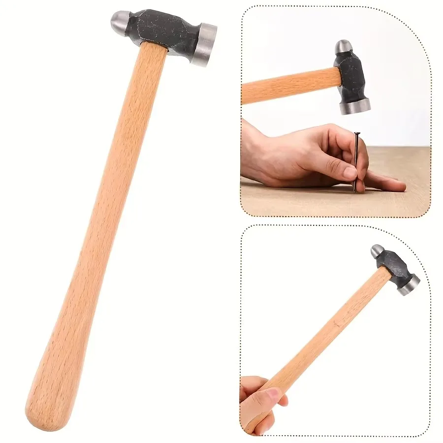 28mm & 32mm Double-Sided Jewelry Chasing Hammer, Flat & Round Face, Wooden Handle, Mini Metal Forming Tool for DIY Craft
