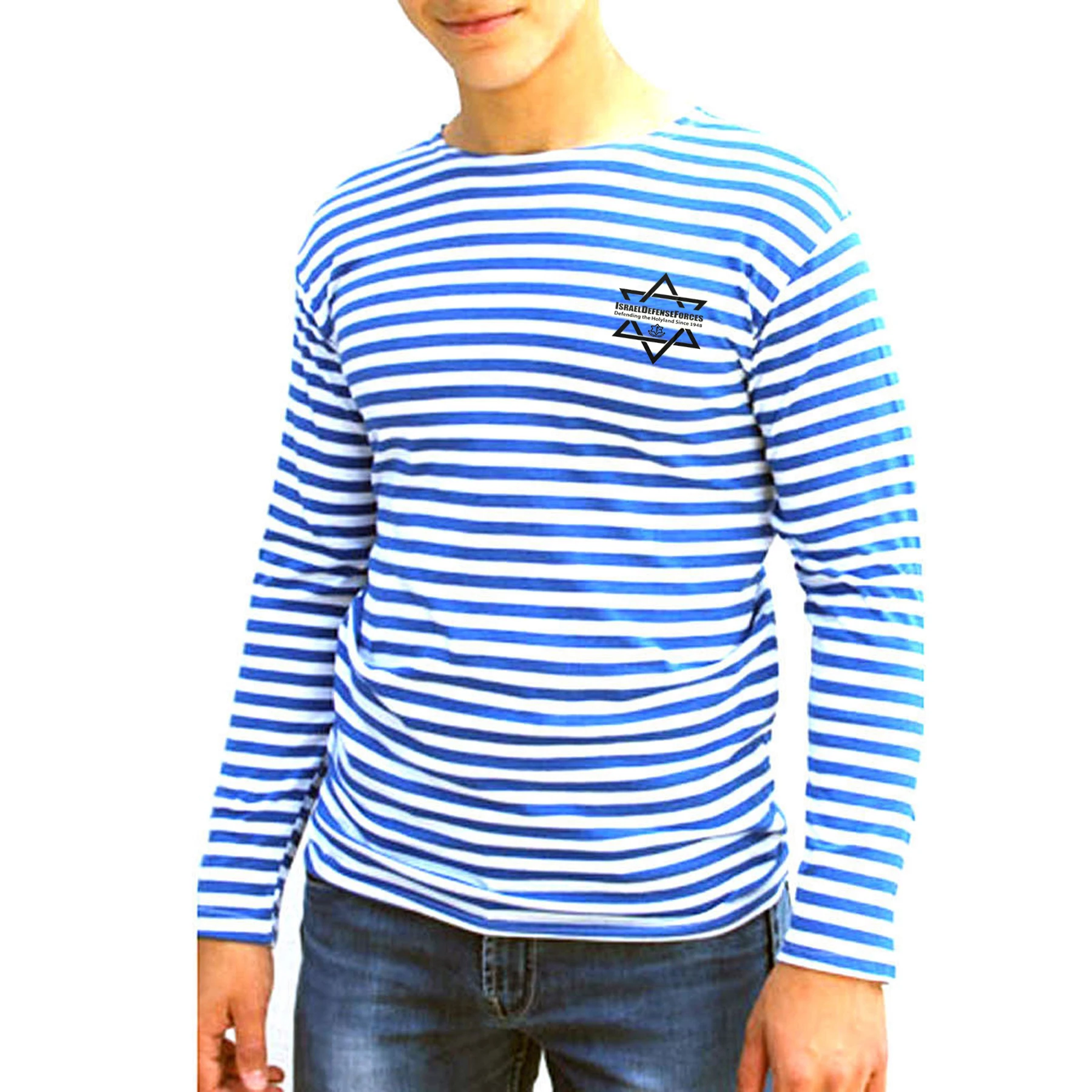 Israel Defense Forces Since 1948 Star of David Sailor's Striped Shirt Polyester Cotton Long Sleeve T-Shirt Breton Top