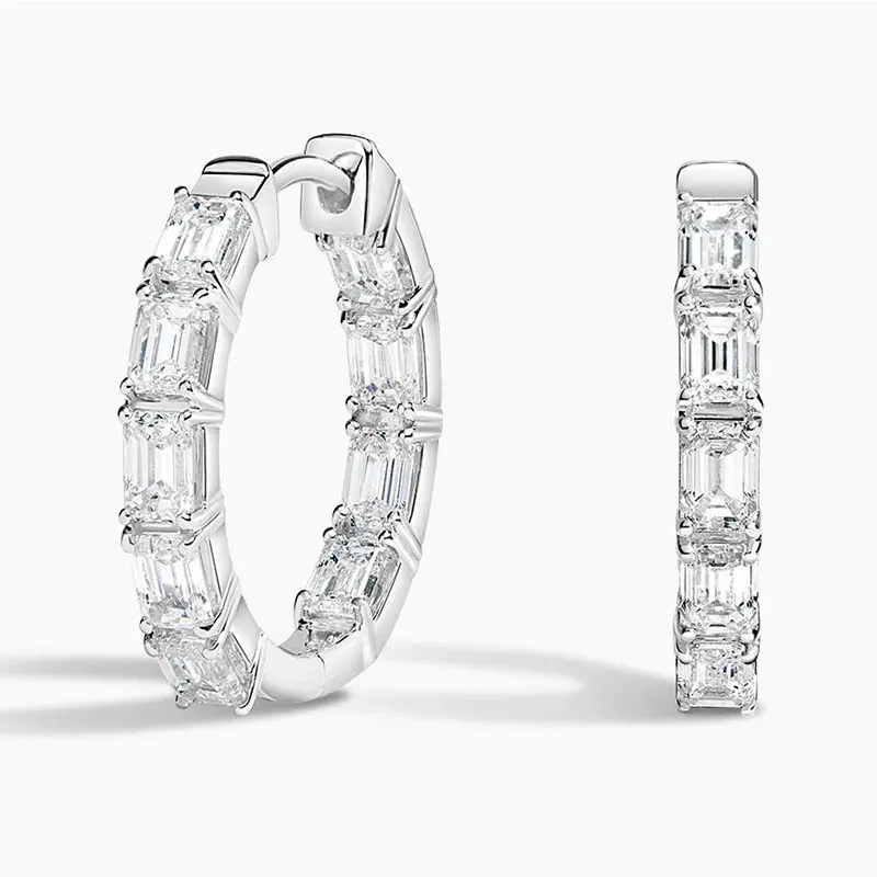 OXTAO Brilliant Moissanite Hoop Earrings 3x2mm Emerald-Cut D VVS1 for Women Huggie Earring Party Wedding Jewelry 14K Gold Filled - view 3