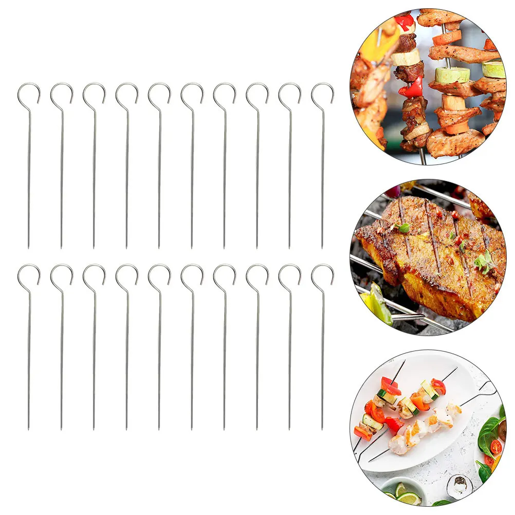 

20 Pcs Goose Tail Needle Steel Reusable BBQ Skewers Barbecue Sticks Grilling Utensils Stainless for Meat Hanging