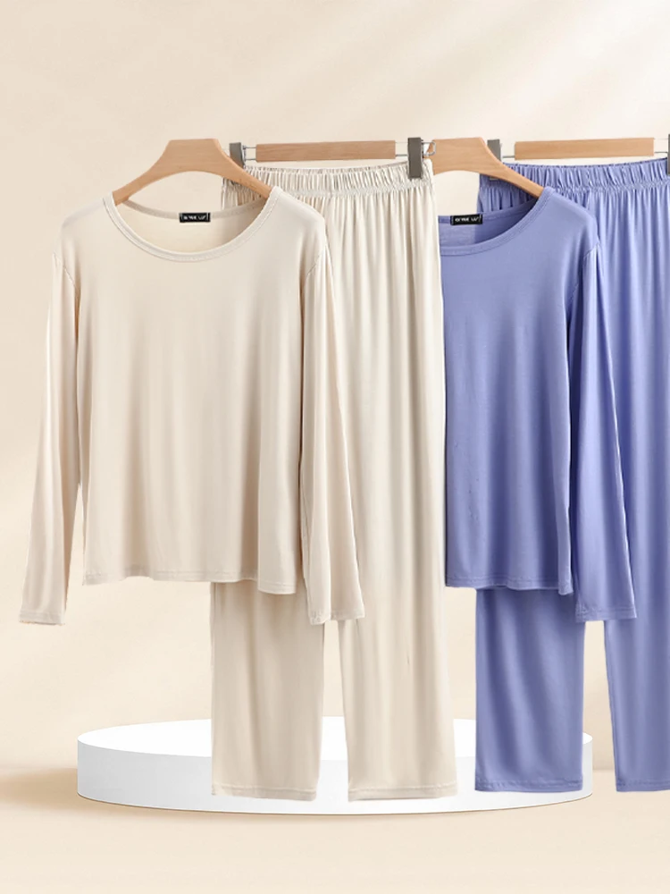 

Loose Modal Long Sleeve Sleepwear Set Women's Casual Home Clothes T-Shirt And Pants Outfit Comfortable Autumn Size plus