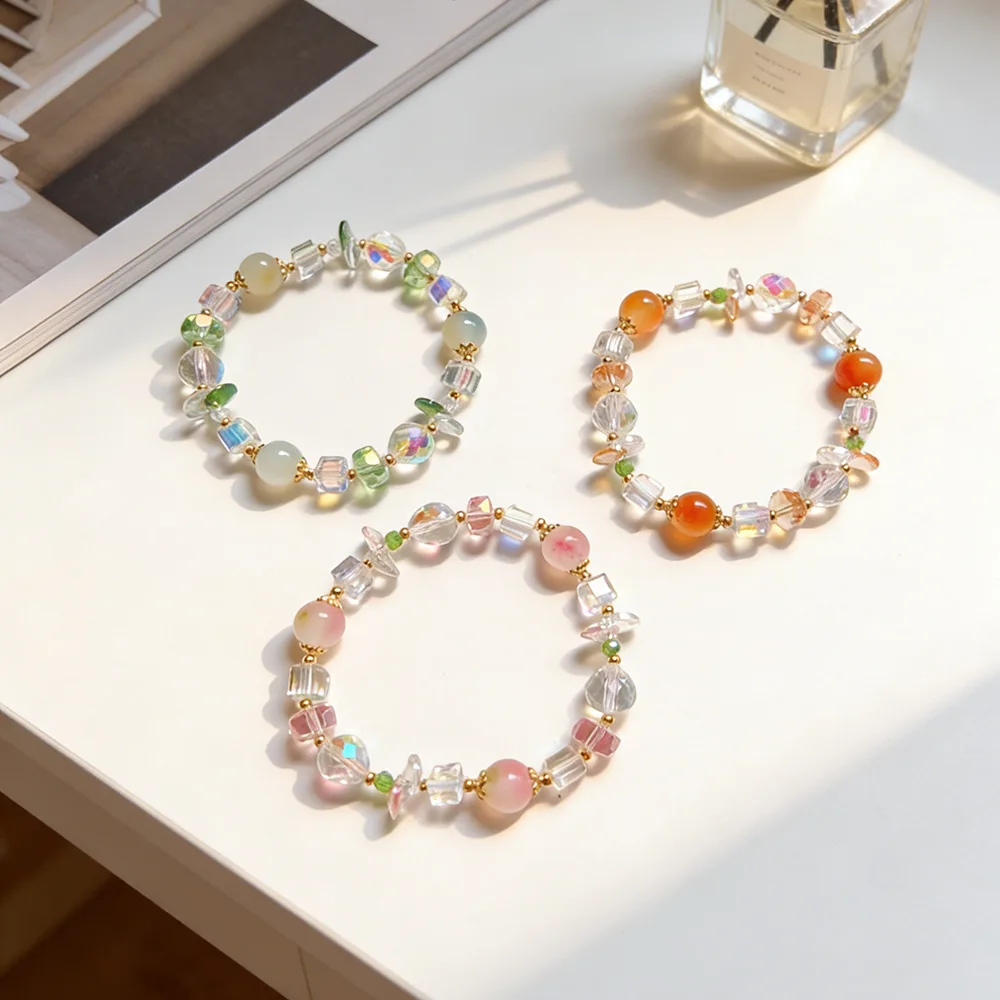 

Multicolor Natural Stone Crystal Beaded Bracelet for Women Sparkly Minimalist Luxury Hand Bangle Fashion Jewelry Birthday Gifts