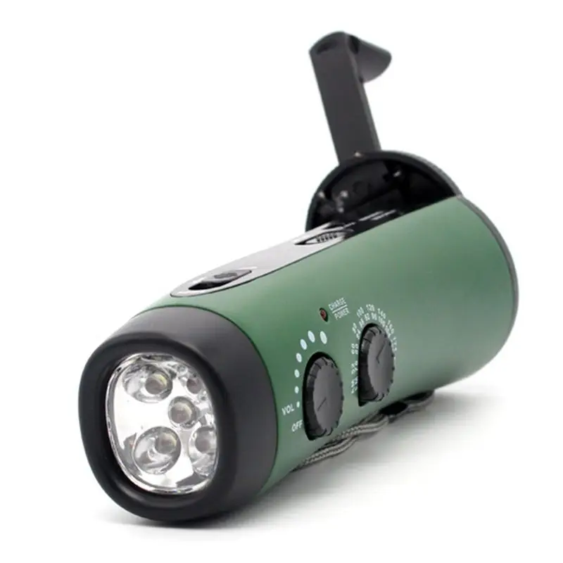 A92Z Hand Crank Olar Power Hand Crank Lights Battery Operated AM FM Weather Green