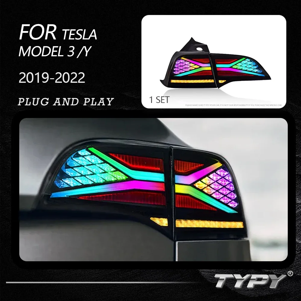 TYPY Dynamic Turn Signal Tail Lamp Automotive Accessories Upgrade Modified New LED For Tesla Model 3/Y RGB 2019-2022 Taillights