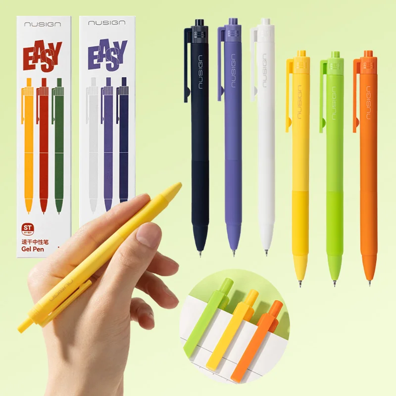 3pcs Press-type Gel Pen Quick Drying Not Easy To Stain Dirty Hands for Students' Office Writing Signatures Drawings