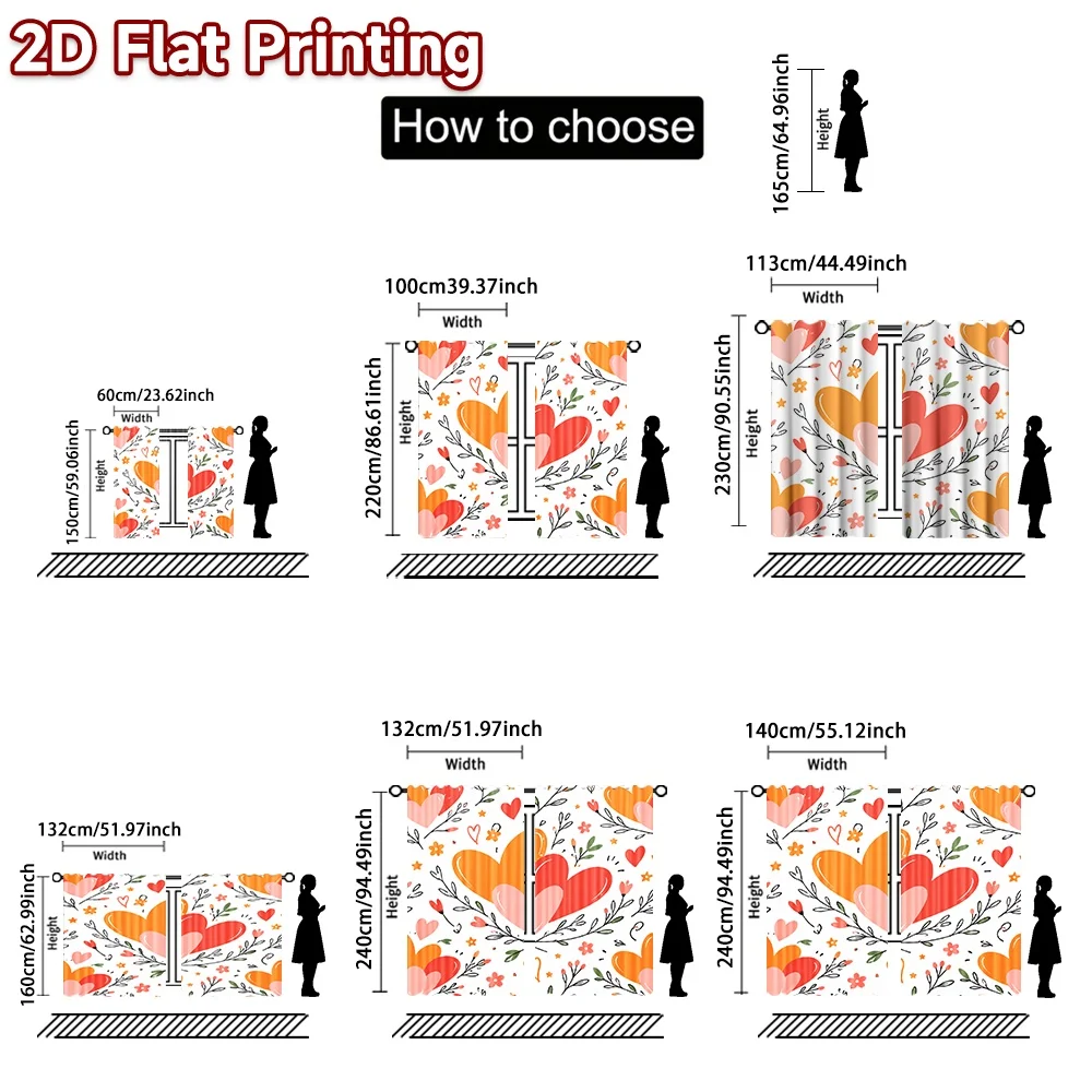 2D flat printing 2pcs Trend Christmas Curtains Valentine Hearts and Flowers Digitally printed polyester curtains Party & Holiday