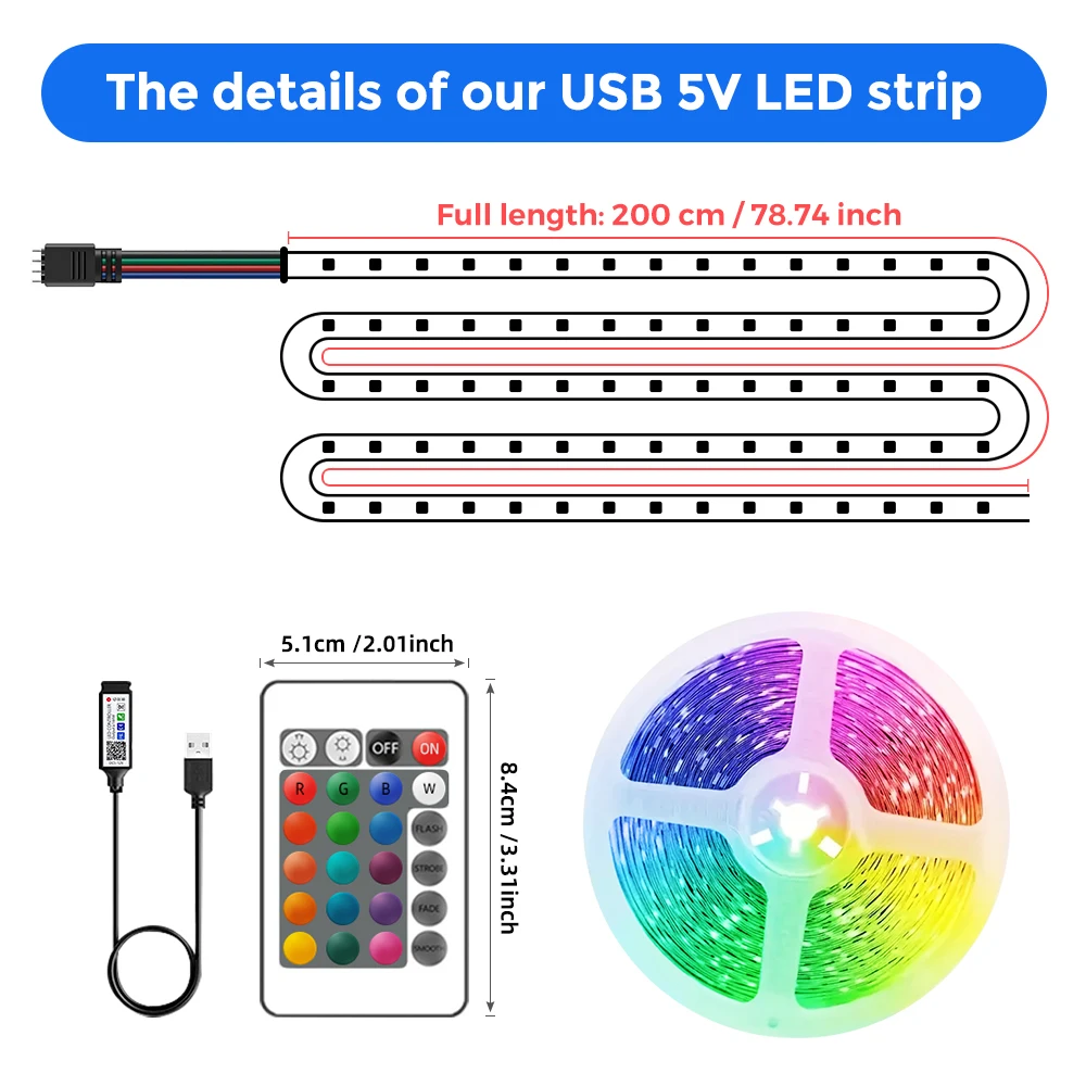 Taśma LED 1M-30M Synchronizacja muzyki 100 stóp, 5 V zasilana przez USB Taśma LED z pilotem RGB 3535 Taśma LED zmieniająca kolor do Decro