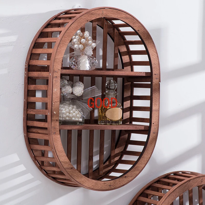 1PC Stylish and Durable Storage Rack Round Heart Elliptic Bedroom Decor for Books Handmade Bamboo Wall Hanging Shelves Artwork