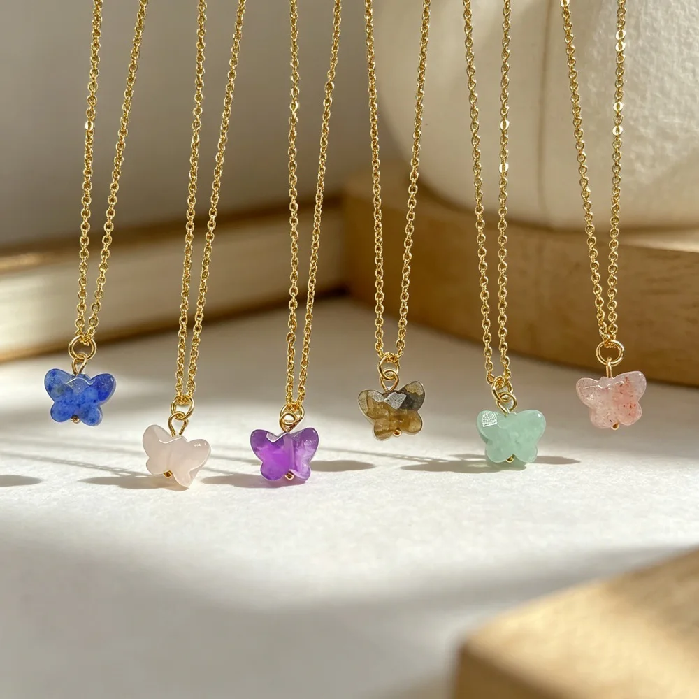 Temperament crystal butterfly small pendant necklace female, choose from a variety of colors, small exquisite necklace fashion c