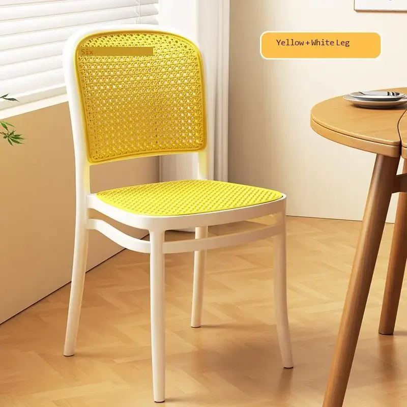 Nordic Imitation Rattan Restaurant Chair, Superimposed Computer Chair, Stable Load-bearing Kitchen Furniture, 2Pcs