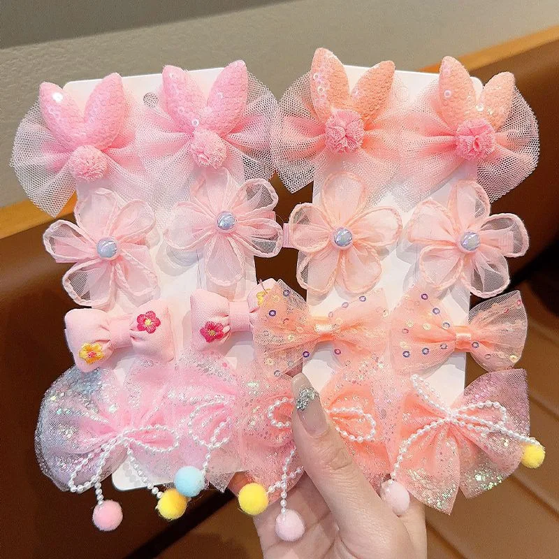 

8pcs/Set Children's Hairpin Princess Little Girl Hairpin Sweet Mesh Clip Cute Does Not Hurt Hair Headdress Suit Girls Gift