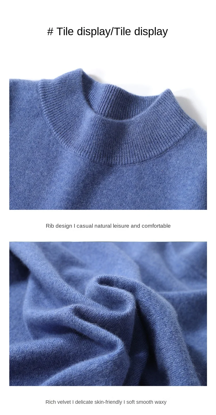 Herren-Pullover aus 100 % reiner Merinowolle, halbhoher Ausschnitt, einfarbig, Übergröße, lässiger Pullover, Herbst- und Wintersport-Kaschmir-Oberteil – Detail 31