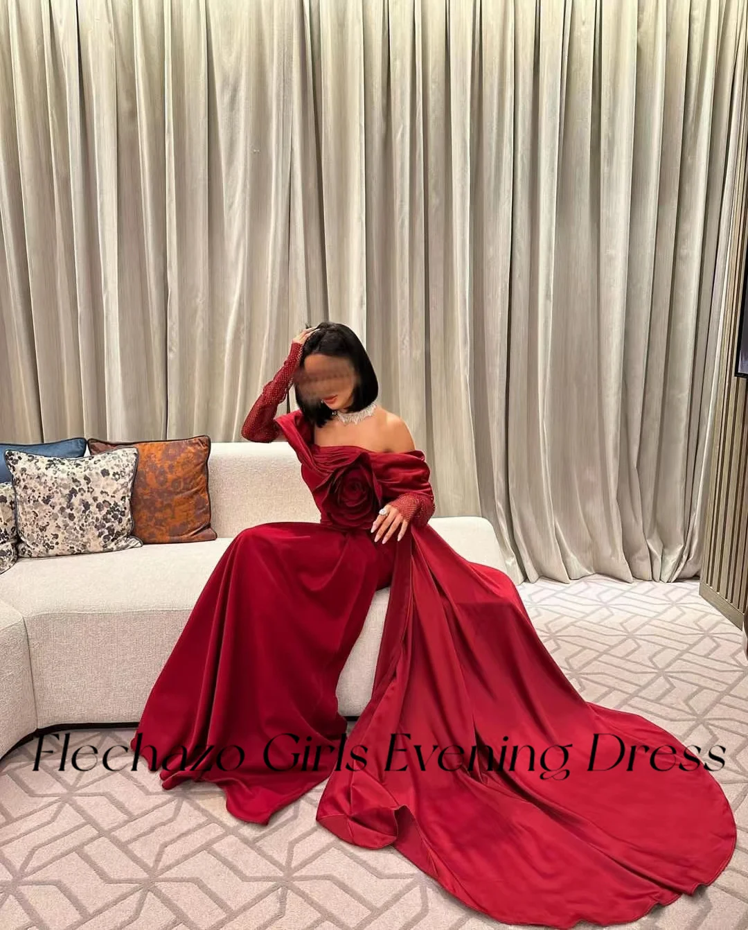 Flechazo Red Satin Prom Dresses Off Shoulder Floor-Length Mermaid Formal Party Dress For Women Saudi 2025 vestidos para mujer