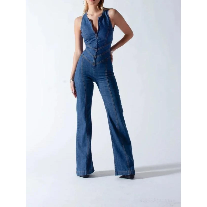 2025 Spring Summer Women's Slim Fit Sleeveless Fashion Street Retro Style High Waist Hollow out Back  Pants