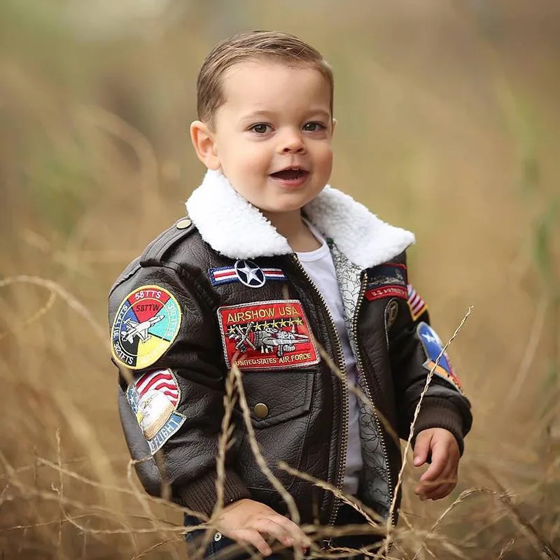 2-12 years old 2019 winter PU leather A2 bomber flight jacket baby girl clothes  boy kids girls coat vintage Outerwear pilot