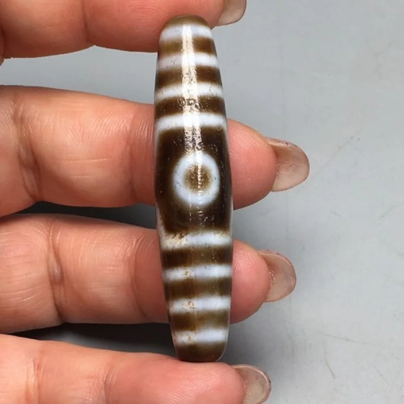 فريد ماجيك العقيق التبتي القديم نمط حدوة الحصان ثلاثي العيون الطوطم dZi حبة *