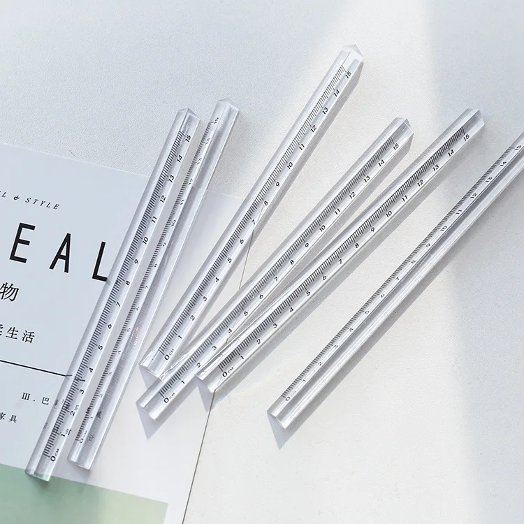 15cm/20cm Simple Style Plastic Transparent Triangular Straight Ruler Tools Stationery Drawing Office School Measuring Supplies