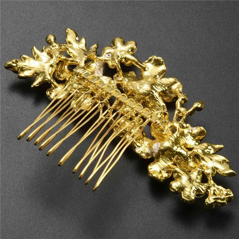 Most-4X Wedding Bridal Hair Combs Vintage Imitation Crystal Hairpins Prom Jewelry Gold Silver Flower Pattern Women Gold