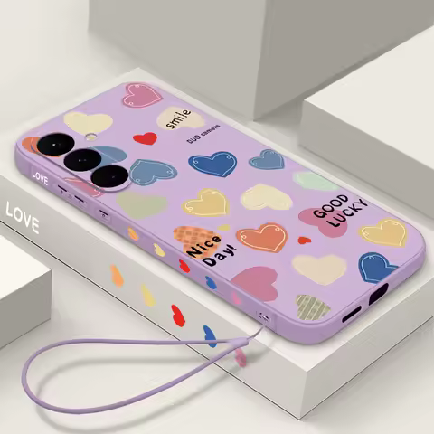 Candy Color Love Hearts Lanyard Case For Samsung Galaxy S25 Ultra S24 S23 S22 Plus S21 FE A54 A15 A35 A55 A16 A36 A56 5G Cover