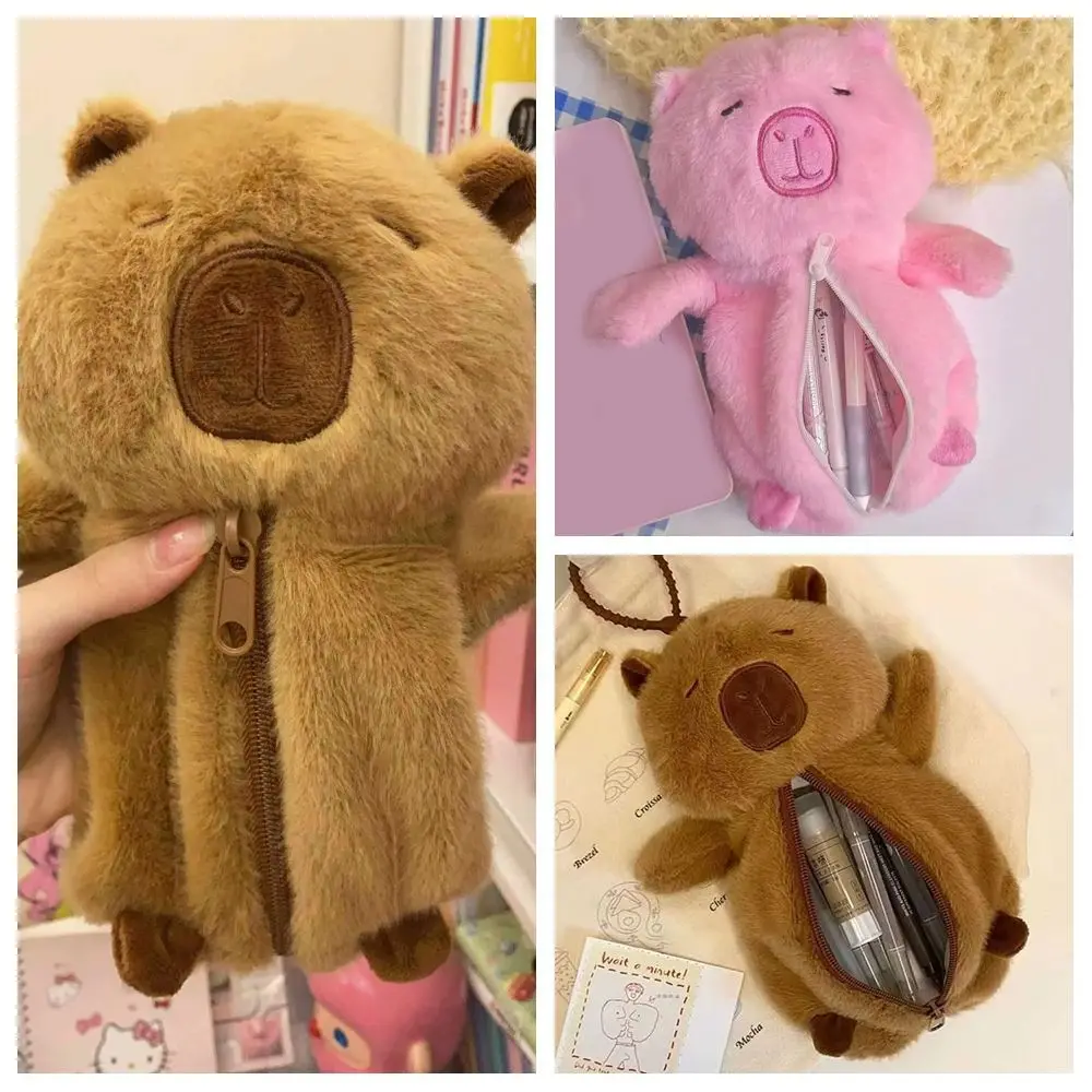 Bolsa para bolígrafos de felpa de alta calidad, bolsa de almacenamiento multifuncional de gran capacidad, estuche para lápices de juguete Capybara, regalo